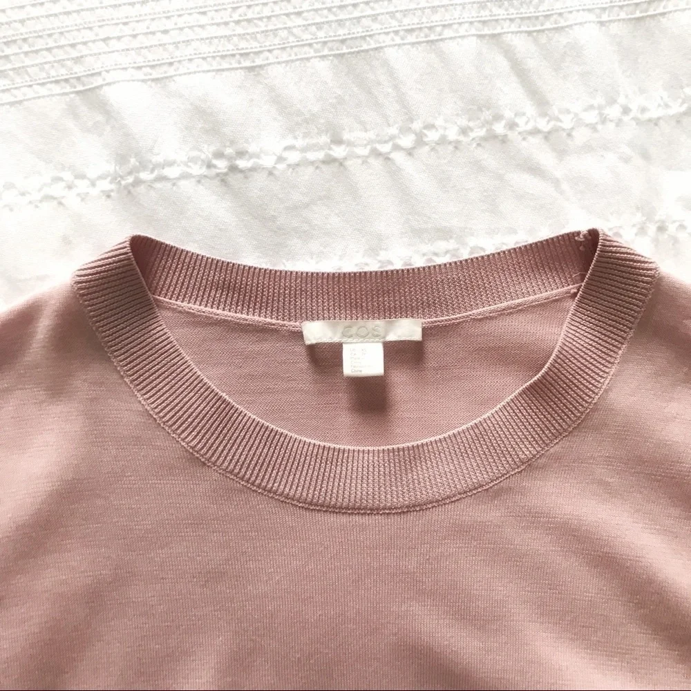 Cos BLUSH PINK COTTON & SILK WIDE SLEEVE CREW NECK BLOUSE - XS - Picture 5 of 10